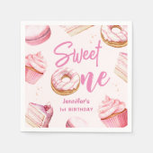 Serviette En Papier Sweet One Rose mignon Donuts Fille 1er anniversair (Devant)