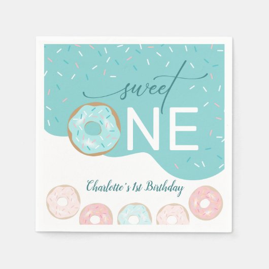 Serviette En Papier Sweet One Turquoise Frosting Girl's premier annive (Devant)