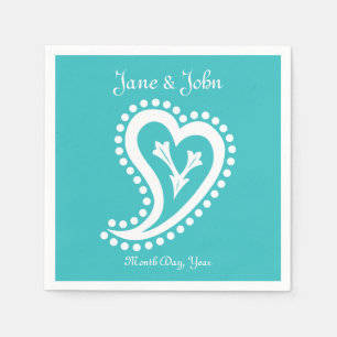 Serviette En Papier Sweet Paisley Hearts en serviettes Turquoise