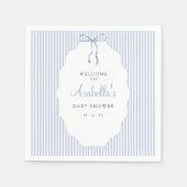 Serviette En Papier Sweet Pinstriped Blue Bow Baby Shower (Devant)