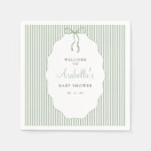 Serviette En Papier Sweet Pinstriped Green Bow Baby Shower (Devant)