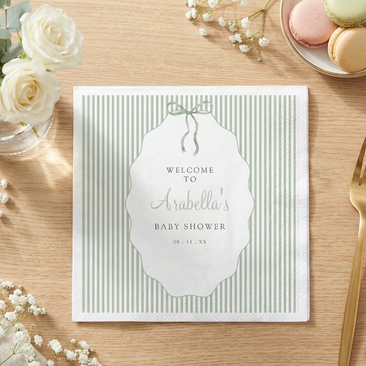 Serviette En Papier Sweet Pinstriped Green Bow Baby Shower