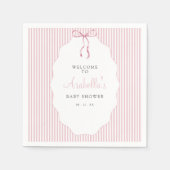 Serviette En Papier Sweet Pinstriped Pink Bow Baby Shower Welcome (Devant)