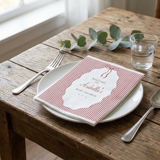 Serviette En Papier Sweet Pinstriped Red Bow Baby Shower