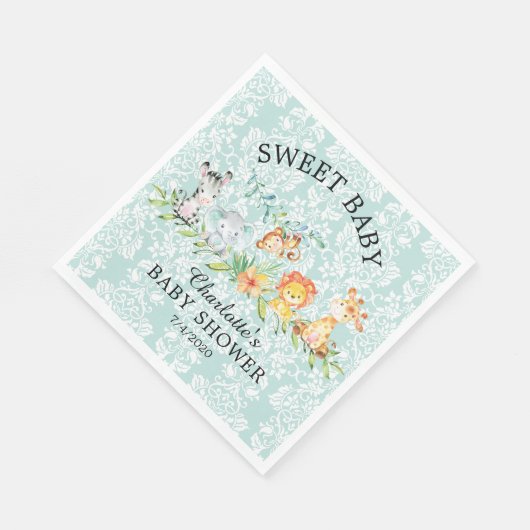 Serviette En Papier Sweet Safari Animaux Baby shower papier serviettes (Coin)
