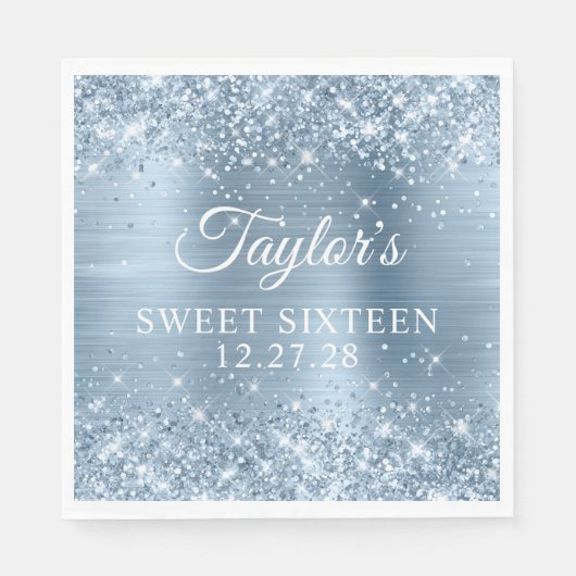 Serviette En Papier Sweet sixteen à huile bleu clair (Devant)
