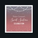 Serviette En Papier Sweet sixteen Anniversaire Ombre Diamond<br><div class="desc">Parties scintillant de fille avec une typographie de nom de script sophistiquée. Elégante bordure en diamant et étoile scintillante. Arrière - plan bleu à sombre rose. Idéal pour fêtes douces de 16. Tout le texte est réglable.</div>