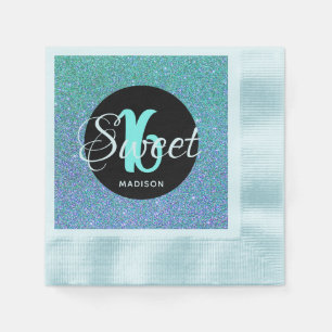 Serviette En Papier Sweet sixteen Anniversaire Turquoise Aqua Parties 