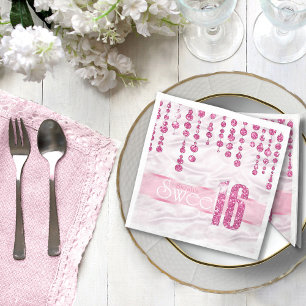 Serviette En Papier Sweet sixteen bijou satiné rose ID260