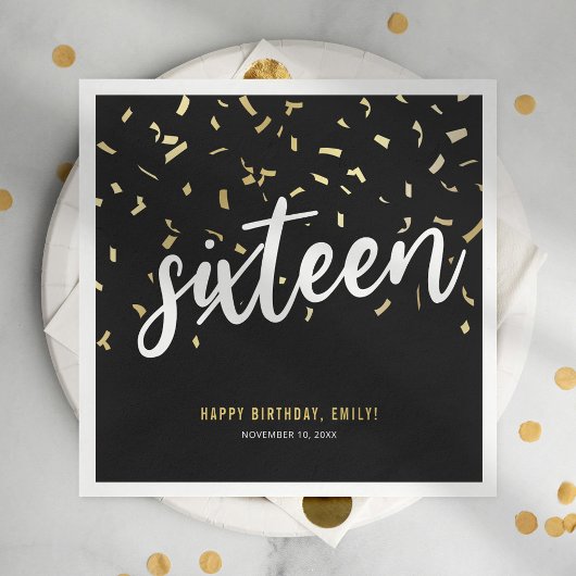 Serviette En Papier Sweet sixteen Black Gold 16e fête d'anniversaire