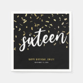 Serviette En Papier Sweet sixteen Black Gold 16e fête d'anniversaire (Devant)