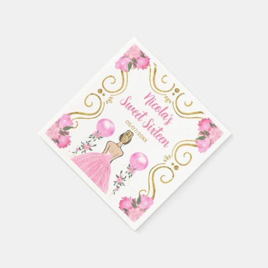Serviette En Papier Sweet sixteen Blonde Princesse en rose (Coin)