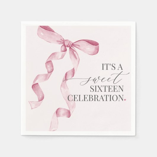 Serviette En Papier Sweet sixteen Bow rose Anniversaire Décor Papier N (Devant)