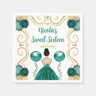 Serviette En Papier Sweet sixteen Brown Hair Princesse en Turquoise
