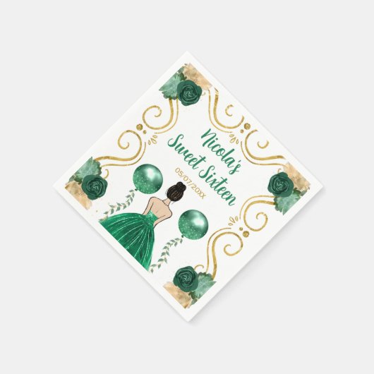 Serviette En Papier Sweet sixteen Brown princesse en vert (Coin)