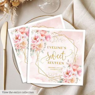 Serviette En Papier Sweet sixteen élégant de fleurs d'or rose pâle