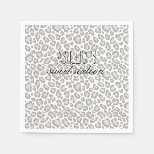 Serviette En Papier Sweet sixteen Empreinte de léopard gris (Devant)
