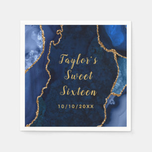Serviette En Papier Sweet sixteen en marbre marbré marine et or