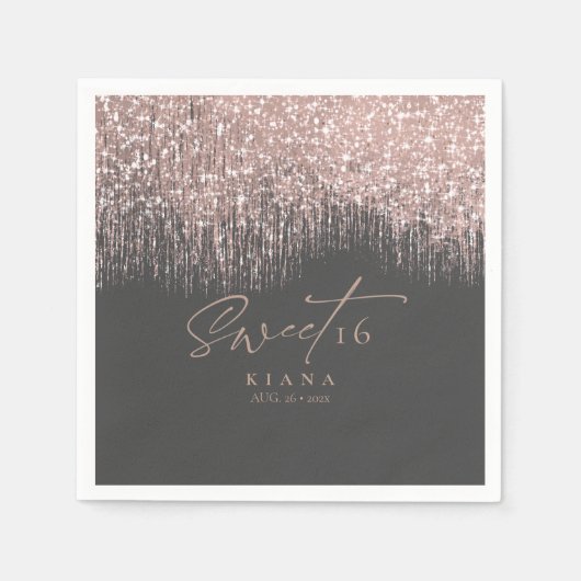 Serviette En Papier Sweet sixteen étincelant Rose or/noir ID912 (Devant)