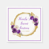 Serviette En Papier Sweet sixteen foncé violet et or élégant Fleurs (Devant)
