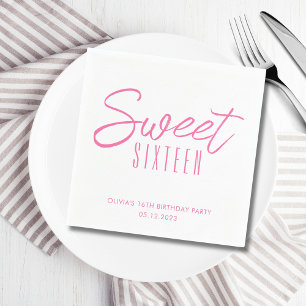 Serviette En Papier Sweet Sixteen Moderne Fête des 16 ans Fille Rose