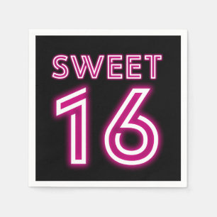 Serviette En Papier Sweet sixteen Neon tendance Hot rose et noir