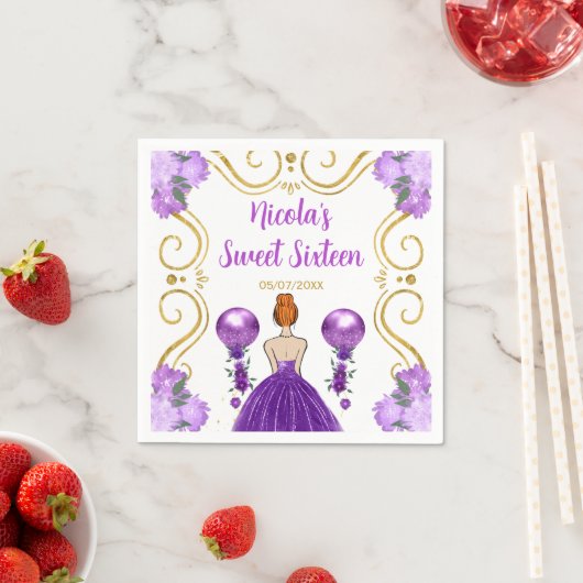 Serviette En Papier Sweet sixteen Red Hair Princesse en violet (En situation)