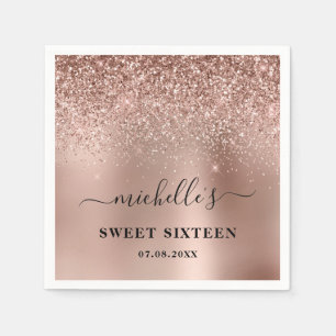 Serviette En Papier Sweet sixteen Rose Gold Parties scintillant Nom de