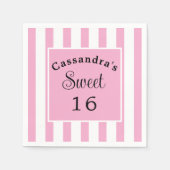 Serviette En Papier Sweet sixteen rose rayure classique chic (Devant)