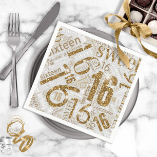 Serviette En Papier Sweet sixteen Sparkle Word Cloud Gold ID265