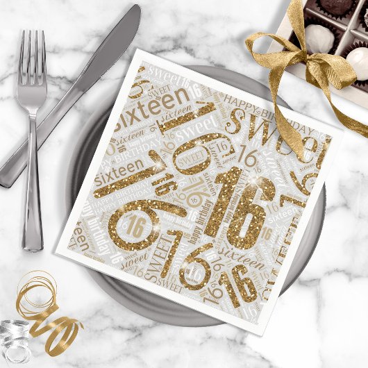 Serviette En Papier Sweet sixteen Sparkle Word Cloud Gold ID265