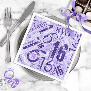 Serviette En Papier Sweet sixteen Sparkle Word Cloud Purple ID265