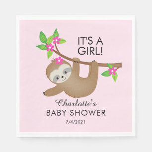 Serviette En Papier Sweet Sloth C'est une fille Baby shower papier ser