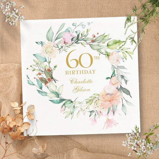 Serviette En Papier Sweet Summer Roses Garland 60e anniversaire