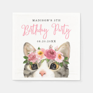 Serviette En Papier Sweet Watercolor Kitty fête d'anniversaire
