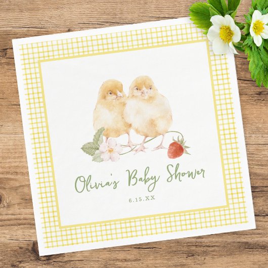 Serviette En Papier Sweet Watercolor Strawberry Chicks Baby Shower