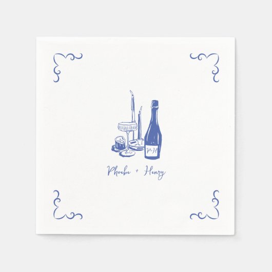 Serviette En Papier Sweet Whimsical manuscrit Mariage illustré (Devant)
