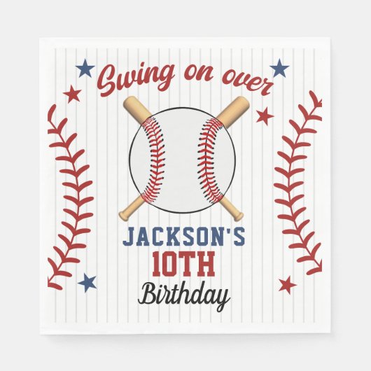 Serviette En Papier "Swing On Over – Baseball Birthday Party  (Devant)