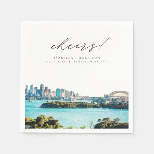 Serviette En Papier SYDNEY AUSTRALIA Watercolor Beach Skyline Mariage (Devant)