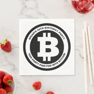 Serviette En Papier Symbole Bitcoin noir et blanc Message personnalisé