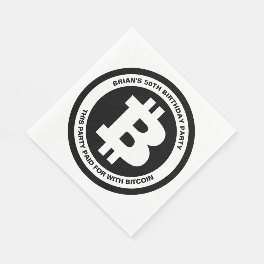 Serviette En Papier Symbole Bitcoin noir et blanc Message personnalisé (Coin)