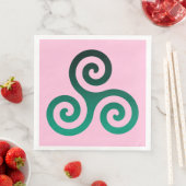 Serviette En Papier Symbole celtique antique Triskele vert Pastel Rose (En situation)
