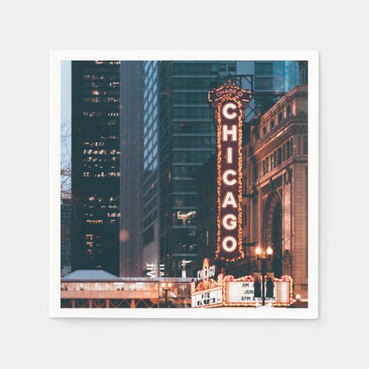 Serviette En Papier SYMBOLE Chicago Illinois Neon Nuit (Devant)
