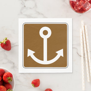 Serviette En Papier Symbole d'ancre nautique Panneau marron marina