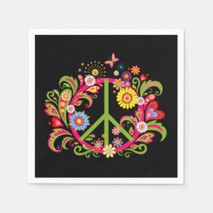 Serviette En Papier SYMBOLE DE LA PAIX Florale EN NOIR