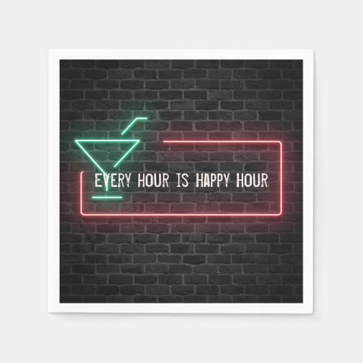 Serviette En Papier Symbole de néon brillant Happy Hour (Devant)