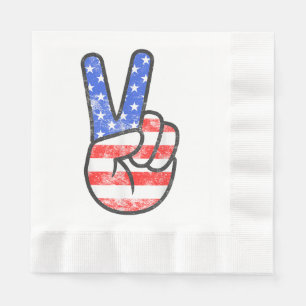 Serviette En Papier Symbole de paix du drapeau américain T-shirt quatr
