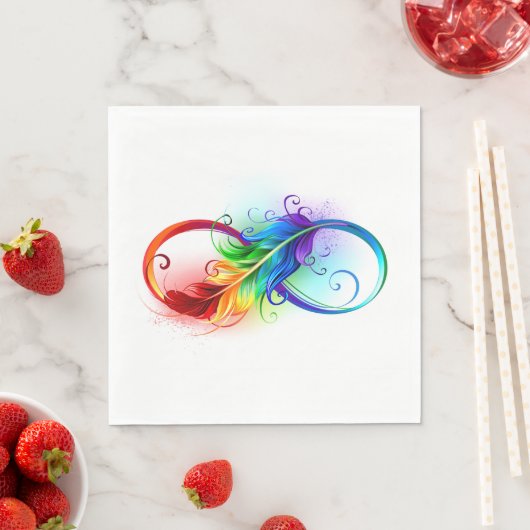 Serviette En Papier Symbole d'infini avec plume arc-en-ciel (En situation)