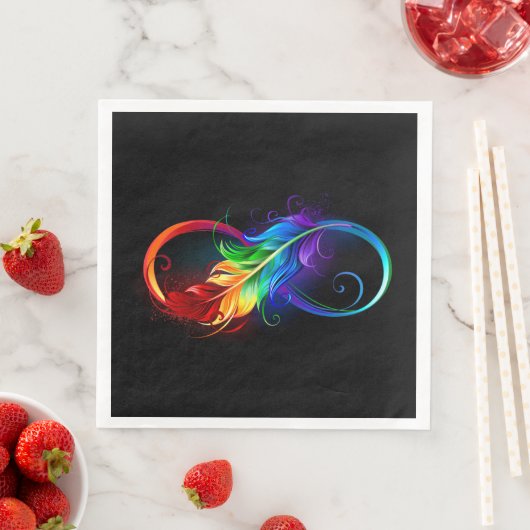 Serviette En Papier Symbole d'infini avec plume arc-en-ciel (En situation)