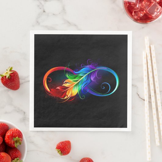 Serviette En Papier Symbole d'infini avec plume arc-en-ciel (En situation)